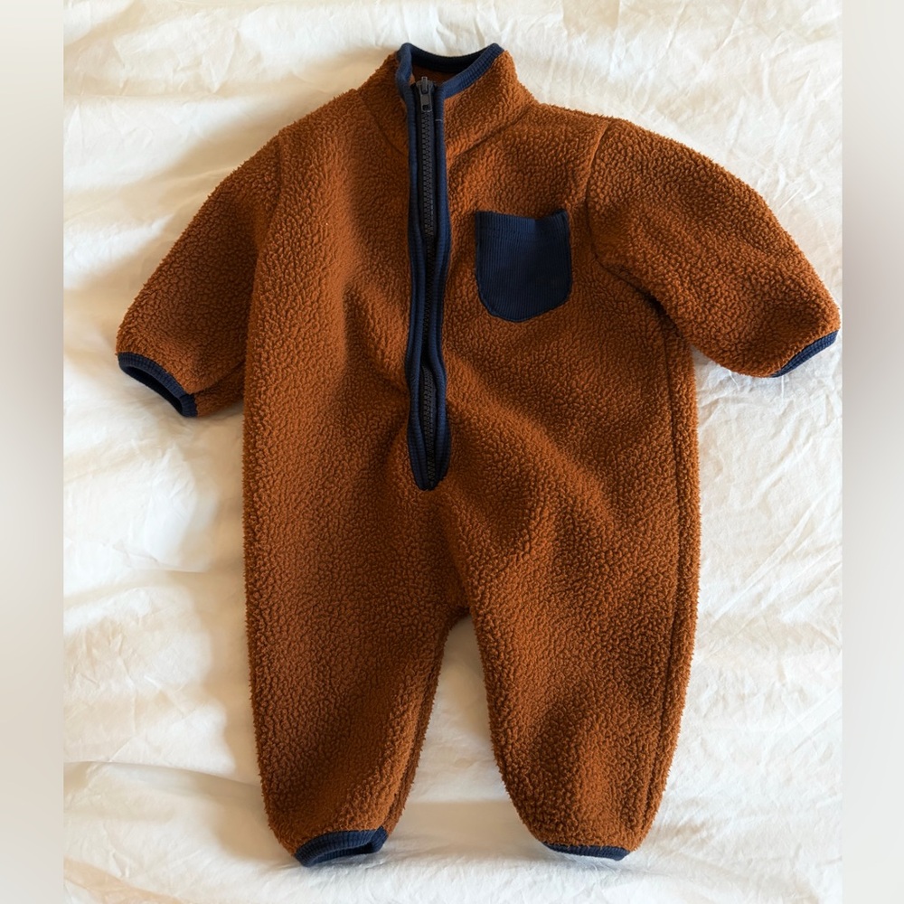Brown Cotton Fleece Baby One Piece